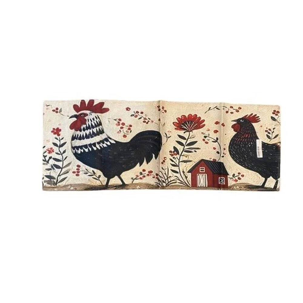Table Runner 13x72in Woven Polyester Chickens Barn Floral Farm Country